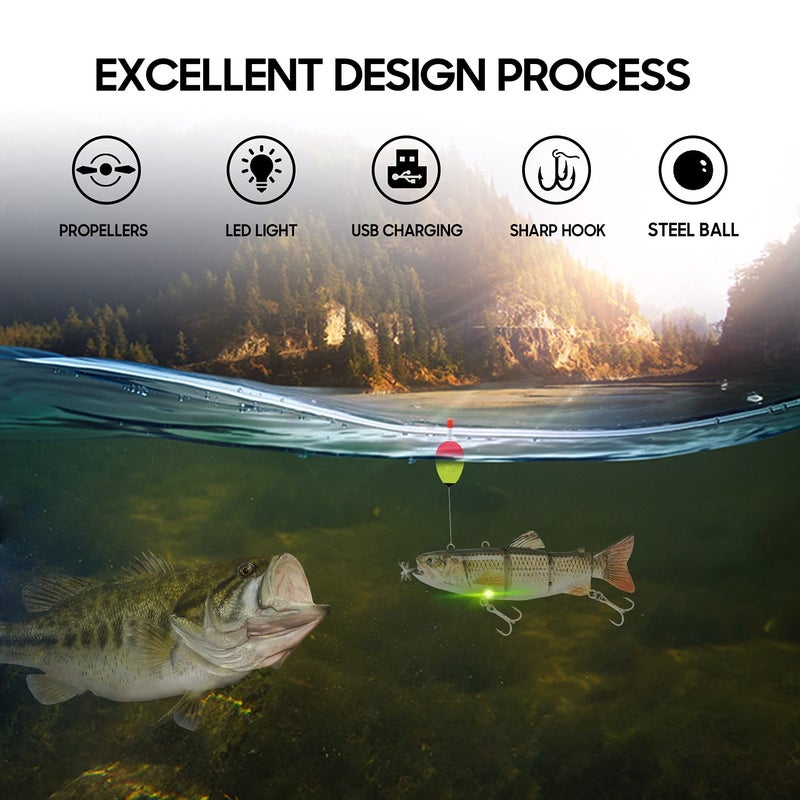 watalure Robotic Swimming Fishing Electric Lures 5.12" USB Rechargeable LED Light Wobbler Multi Jointed Swimbaits Hard Lures Fishing Tackle - Image 4